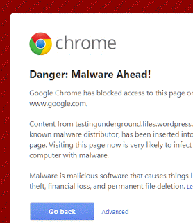 Google Chrome's Malware Ahead Warning Message