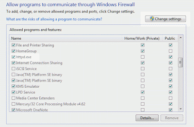 Allow programs through windows firewall