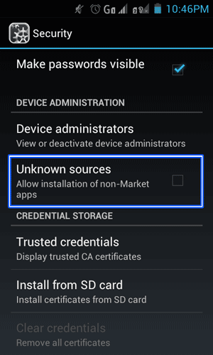 Disable Installation of Non Market Apps