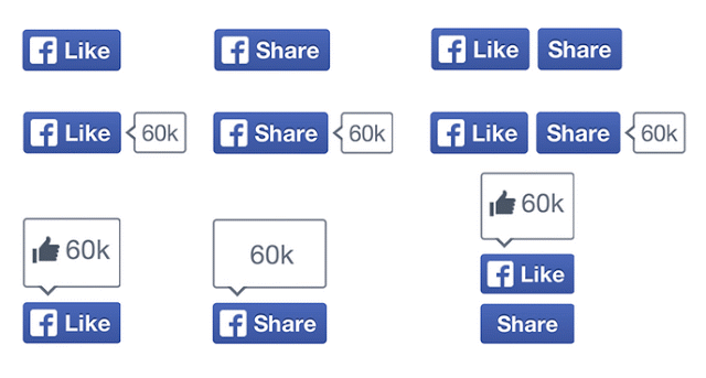 Redesigned Facebook Like and Share Buttons Bluer with Darker Thumbs Up