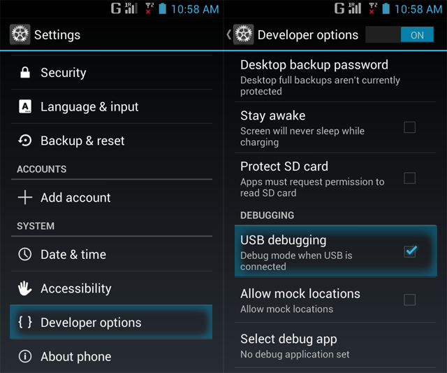 Enable USB Debuging on Android
