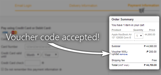 Lazada voucher code successful