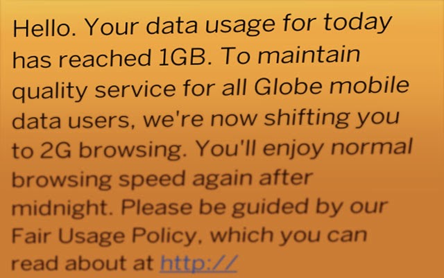 Globe data cap warning