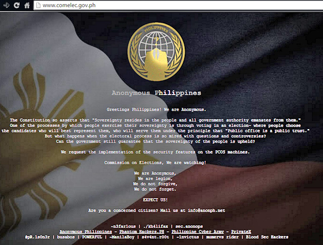 COMELEC Website defaced by Anonymous Philippines