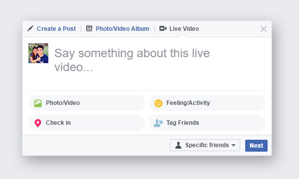 Click on Live Video to create a Facebook livestream.
