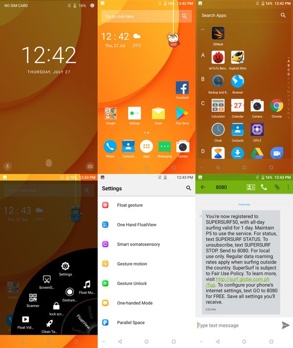 Screenshots of the Doogee Mix.