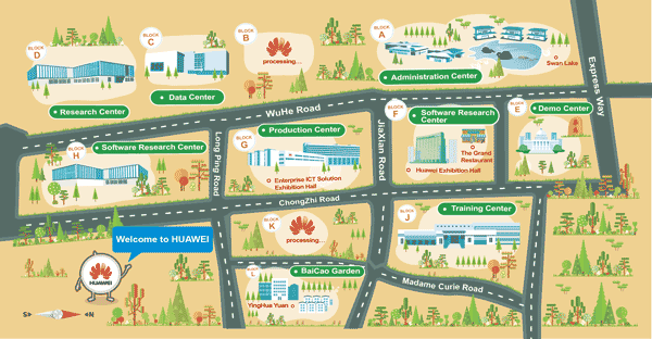 Map of the Huawei Campus Shenzhen, China.