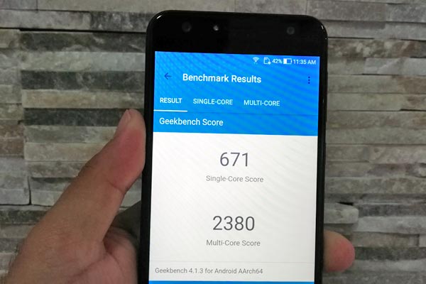 Geekbench score of the ASUS Zenfone 4 Selfie.