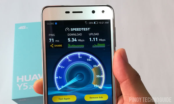 Speedtest of the Huawei Y5 2017.