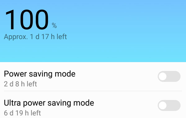 Different battery life estimates based on the power saving mode.