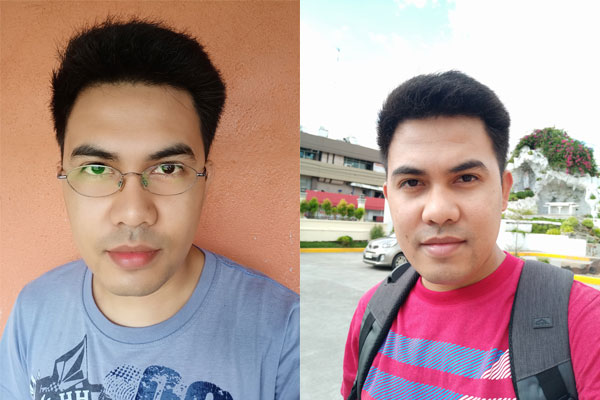 Selfie with AI Beautification (left) and without (right).