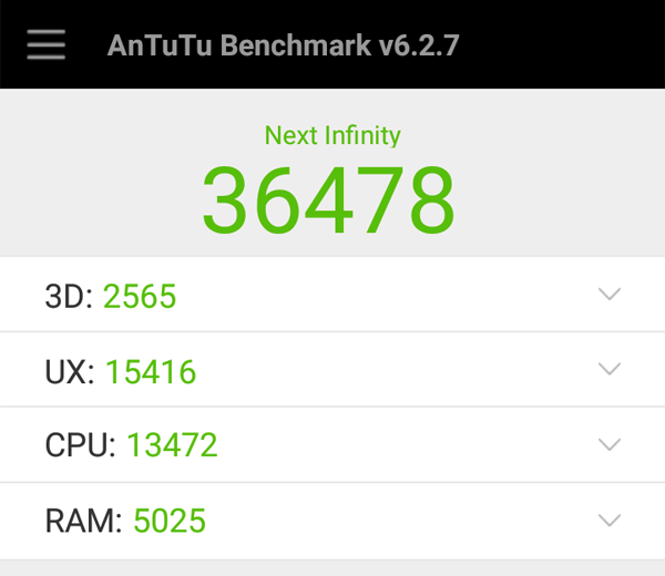Antutu scores of the Cloudfone Next Infinity.
