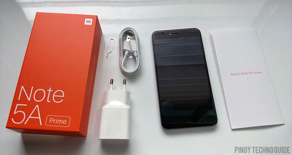 Contents of the Xiaomi Redmi Note 5A Prime box.