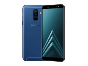 The Samsung Galaxy A6+ smartphone in blue.