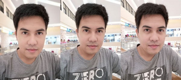 Sample selfies from the left: bokeh and beauty level set to 5, bokeh disabled and beauty level set to 2 and lastly, bokeh and beauty disabled.