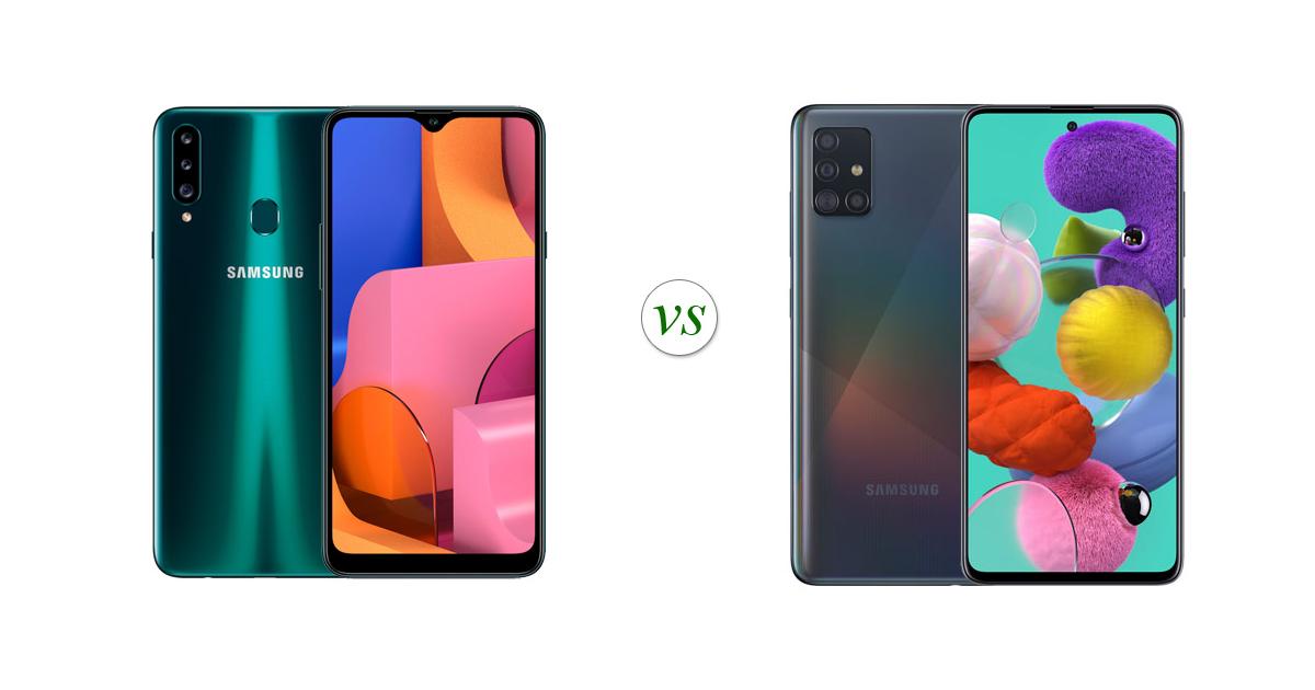 Samsung Galaxy A20s vs Samsung Galaxy A51 Side by Side Specs Comparison