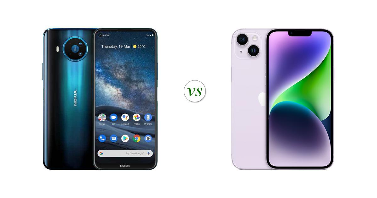 Nokia 8 3 5g vs apple iphone 14 plus side by side specs comparison