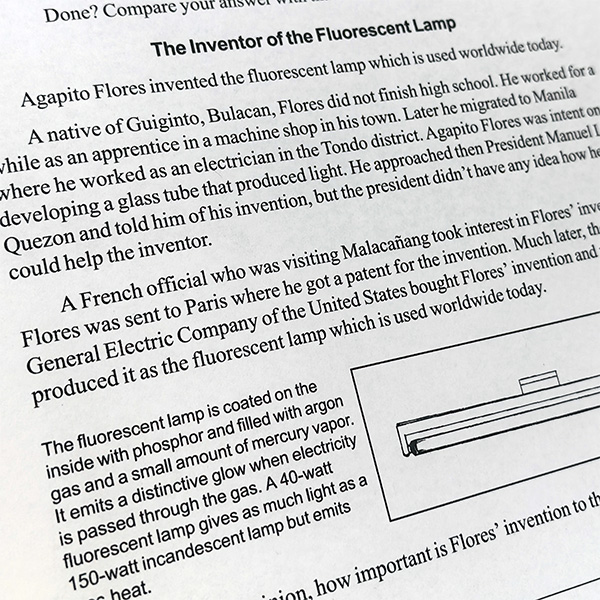 The story of Agapito Flores inventing the fluorescent lamp in a science module published in 2011.