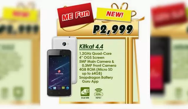 Cherry Mobile Me Fun Quad Core with Kitkat and OGS Display for ₱2,999