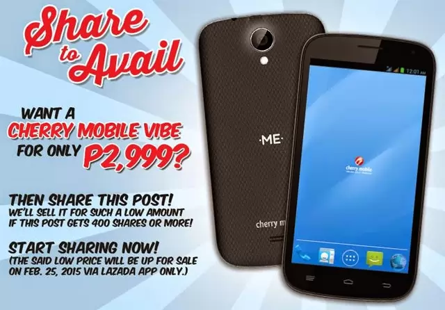 Cherry Mobile Me Vibe to be Available for ₱2,999 Only on February 25, 2015 via Lazada’s Mobile Apps