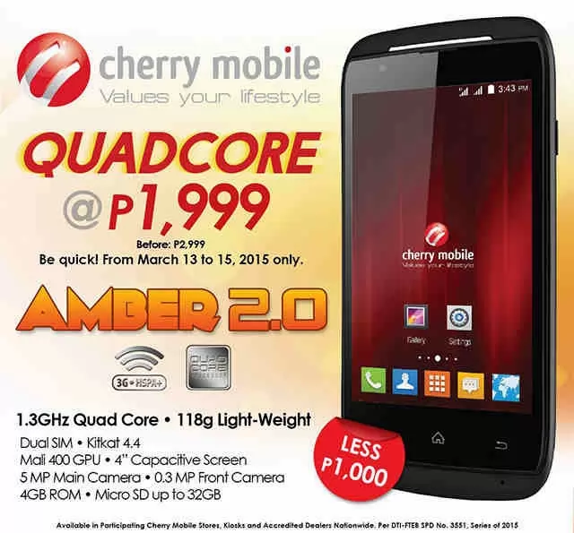 Cherry Mobile Amber 2.0 Goes On Sale for ₱1,999 Only!