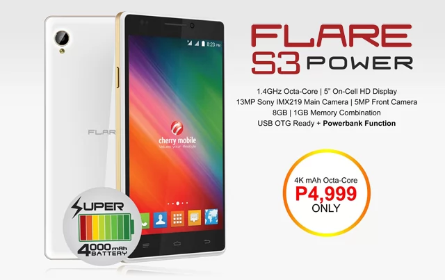 Cherry Mobile Flare S3 Power with 4000mAh Battery Priced P4,999 Specs and Features