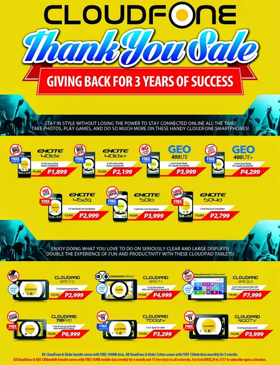 CloudFone Thank You Sale Brings Huge Gadget Discounts, Free Internet, Celebrity Mall Tours and Bags of Pandesal