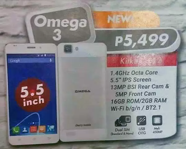 Cherry Mobile Omega 3 Spotted with Octa Core Chip, 5.5-Inch Screen, 2GB RAM and ₱5,499 Price Tag