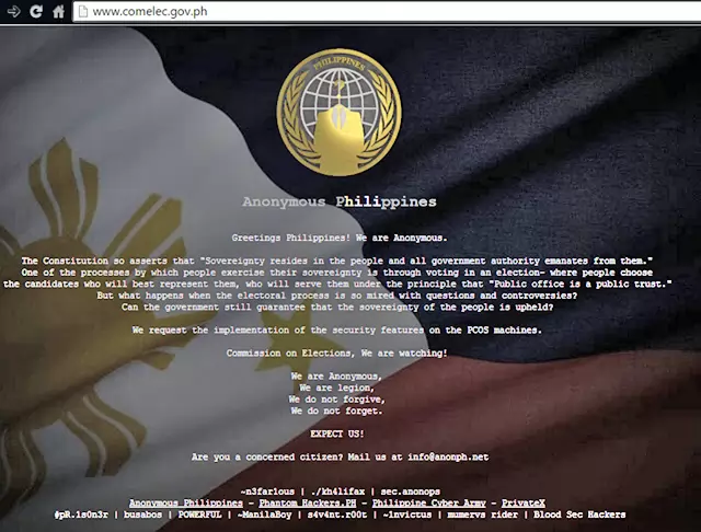 COMELEC Website Hacked – Database Dumped, Home Page Defaced