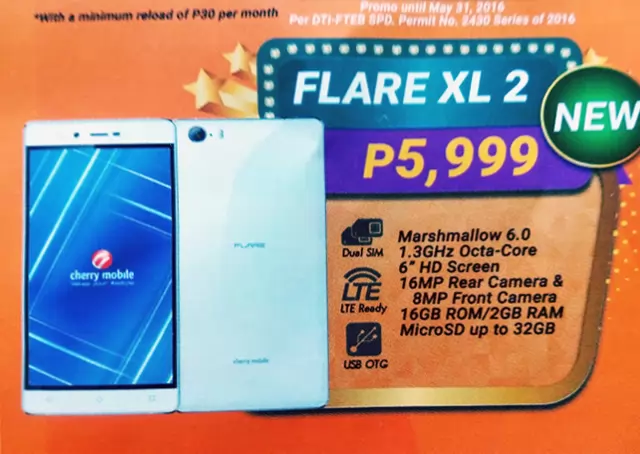 Cherry Mobile Flare XL 2 has 6-inch Display and Android 6.0 Marshmallow OS