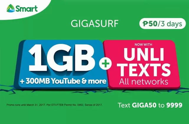 Smart Upgrades GIGASURF50 with Unlimited Texts to All Networks
