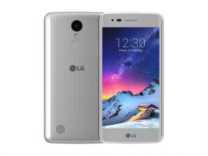 The LG K8 2017 smartphone in titan gray.