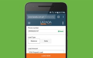 Buying cellphone load online on Lazada.