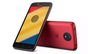 The Motorola Moto C smartphone in red.