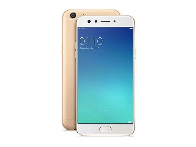 The OPPO F3 smartphone in gold.