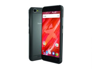 The Starmobile Up Prime smartphone in black.