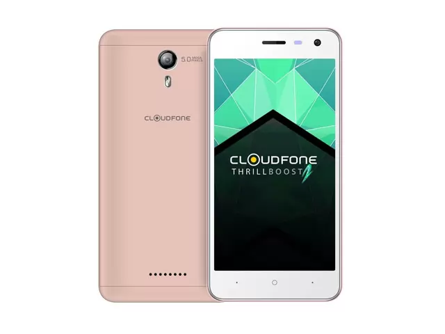 The Cloudfone Thrill Boost 2 smartphone in rose gold.