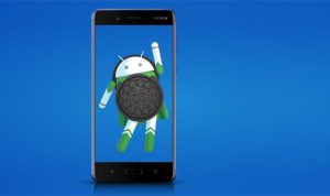 Nokia 8 smartphone with the Android 8.0 Oreo logo.