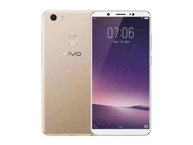 The Vivo V7 Plus smartphone in gold.