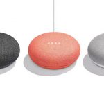 The Google Home Mini in three colors.