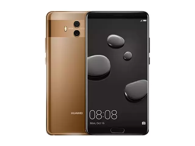 The Huawei Mate 10 smartphone in black and gold.