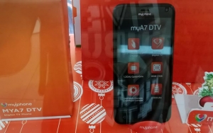 The MyPhone MyA7 DTV displayed in a MyPhone concept store.