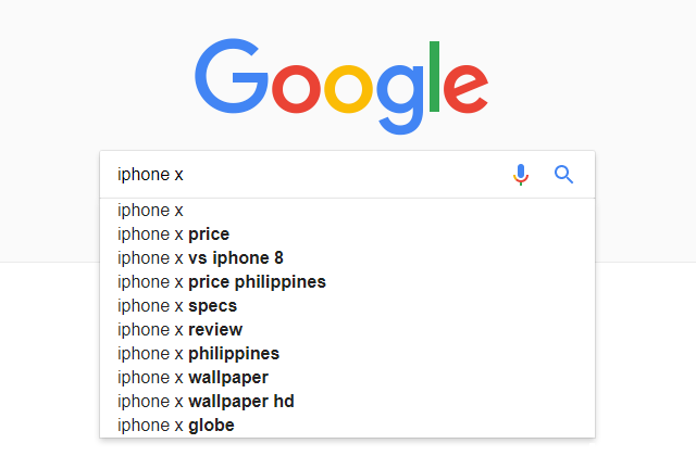 Google search for the iPhone X.