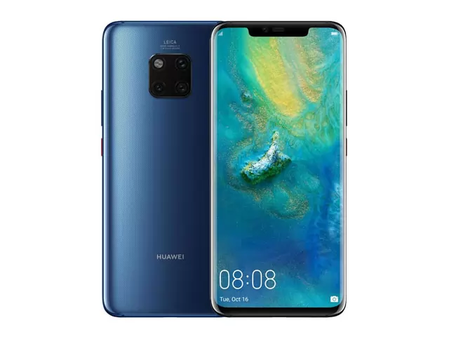 The Huawei Mate 20 Pro smartphone in blue.