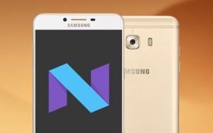 Samsung Galaxy C9 Pro with Android Nougat logo.