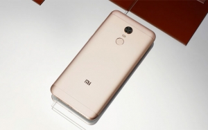 The Xiaomi Redmi 5 Plus smartphone in gold.