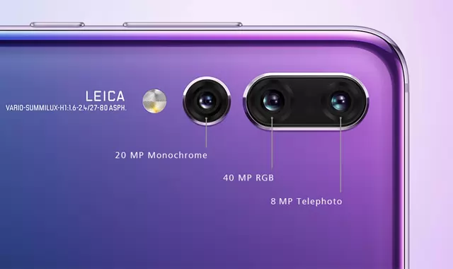 The triple Leica cameras of the Huawei P20 Pro.