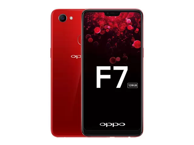 The OPPO F7 128GB smartphone in solar red.