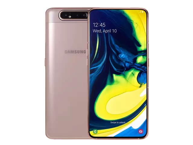 The Samsung Galaxy A80 smartphone in gold.