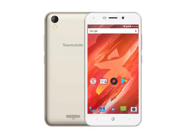 The Starmobile Up Xtreme smartphone in gold.